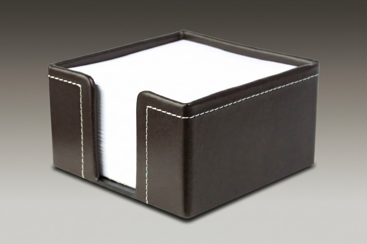 Zettelkasten mit 500 Blatt Papier CAMBRIDGE Top Grain Rindspaltleder mit heller Kontrastnaht dunkelbraun