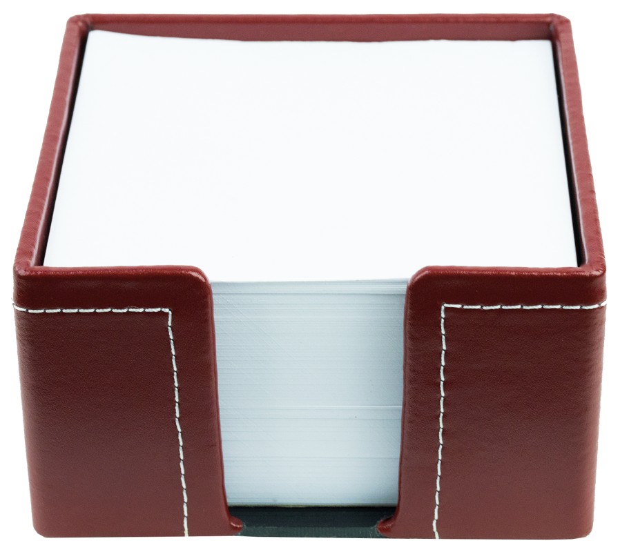 Zettelkasten mit 500 Blatt Papier CAMBRIDGE Top Grain Rindspaltleder mit heller Kontrastnaht rot