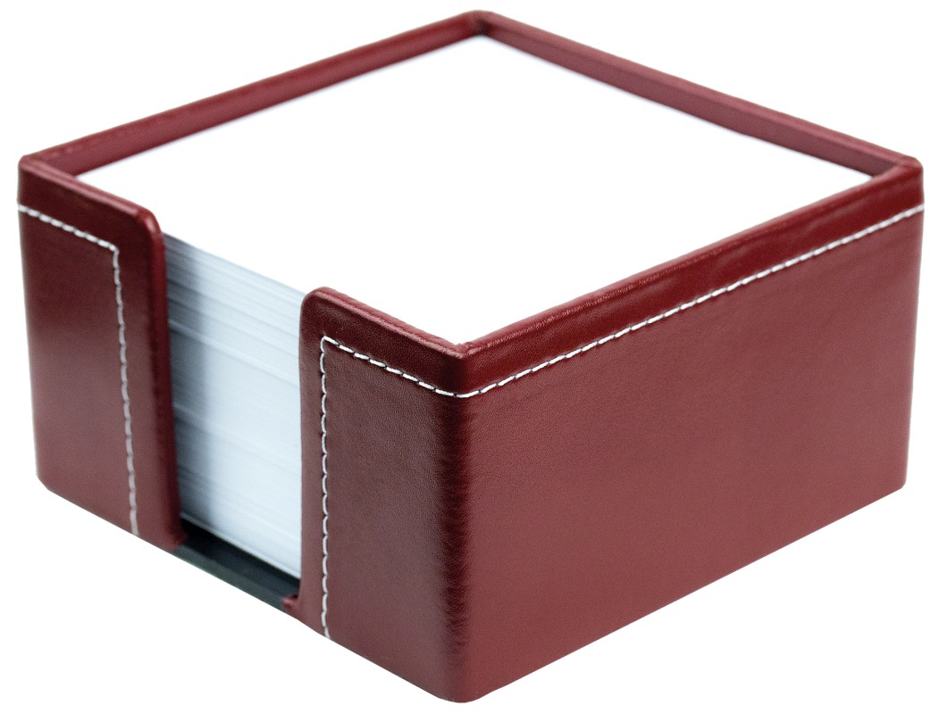 Zettelkasten mit 500 Blatt Papier CAMBRIDGE Top Grain Rindspaltleder mit heller Kontrastnaht rot