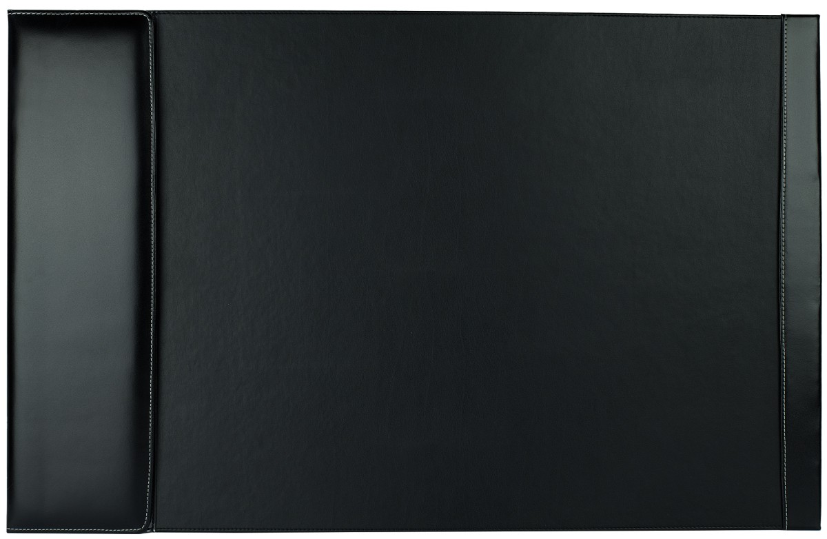 Schreibunterlage mit Klappleiste, inkl. Block und Kalender 2026/2027 CAMBRIDGE Top Grain Rindspaltleder mit heller Kontrastnaht schwarz