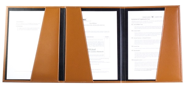 Kanzlei / Vertragsmappe DIN A4 CAMBRIDGE Top Grain Rindspaltleder mit heller Kontrastnaht hellbraun
