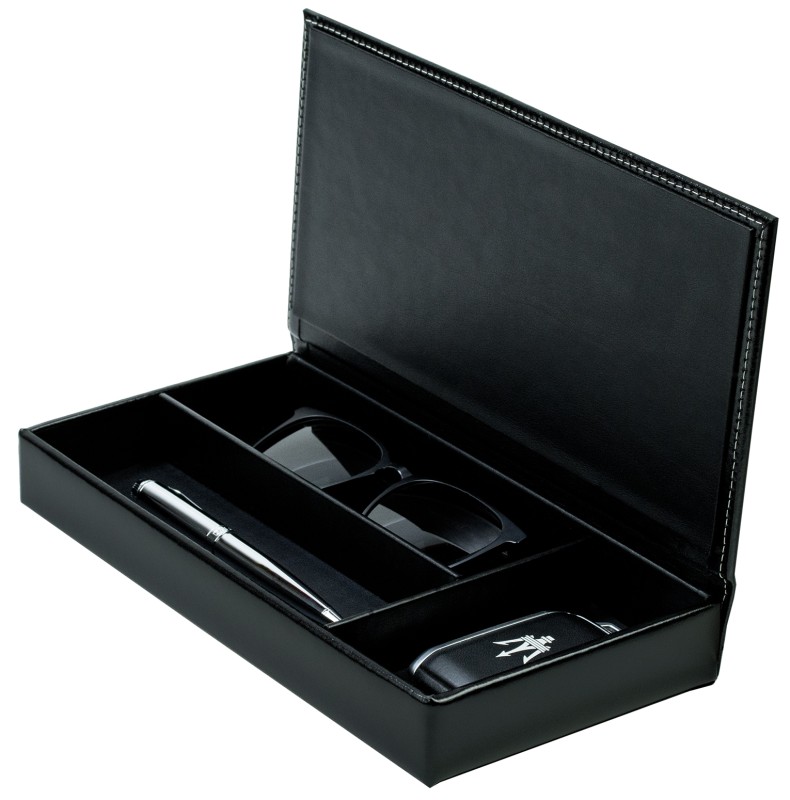 Ablagekasten mit Deckel CAMBRIDGE Top Grain Rindspaltleder schwarz