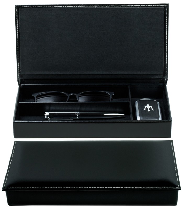 Ablagekasten mit Deckel CAMBRIDGE Top Grain Rindspaltleder schwarz