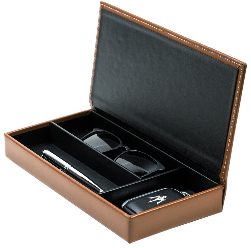 Ablagekasten mit Deckel CAMBRIDGE Top Grain Rindspaltleder hellbraun