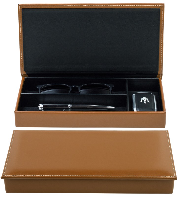 Ablagekasten mit Deckel CAMBRIDGE Top Grain Rindspaltleder hellbraun