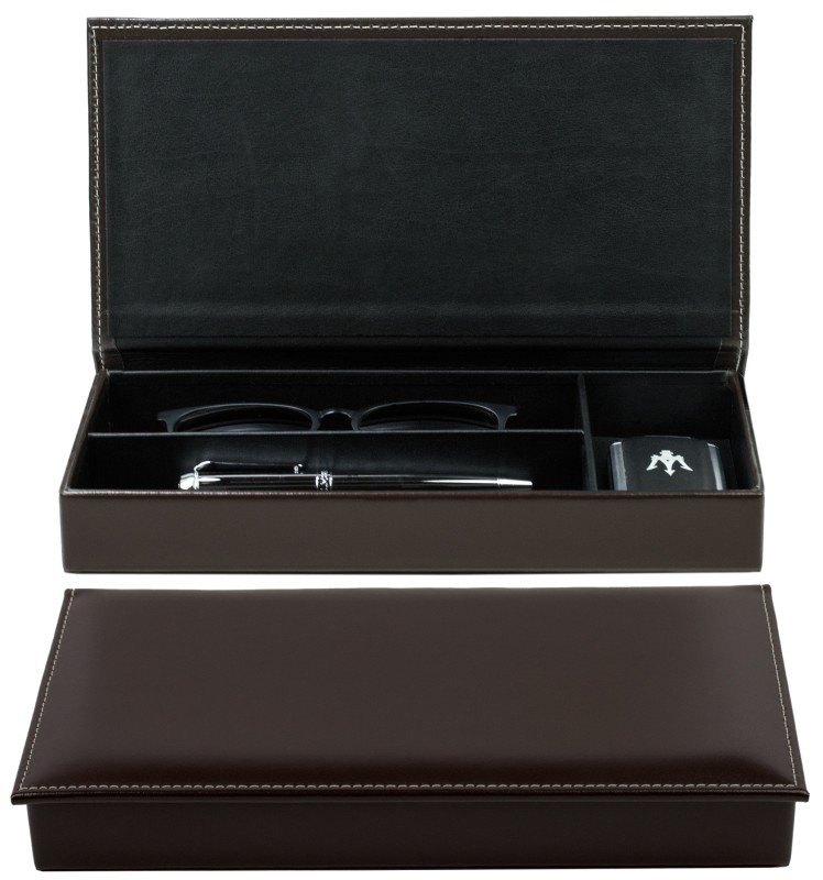 Ablagekasten mit Deckel CAMBRIDGE Top Grain Rindspaltleder dunkelbraun