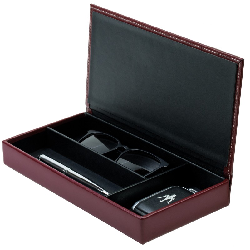 Ablagekasten mit Deckel CAMBRIDGE Top Grain Rindspaltleder rot