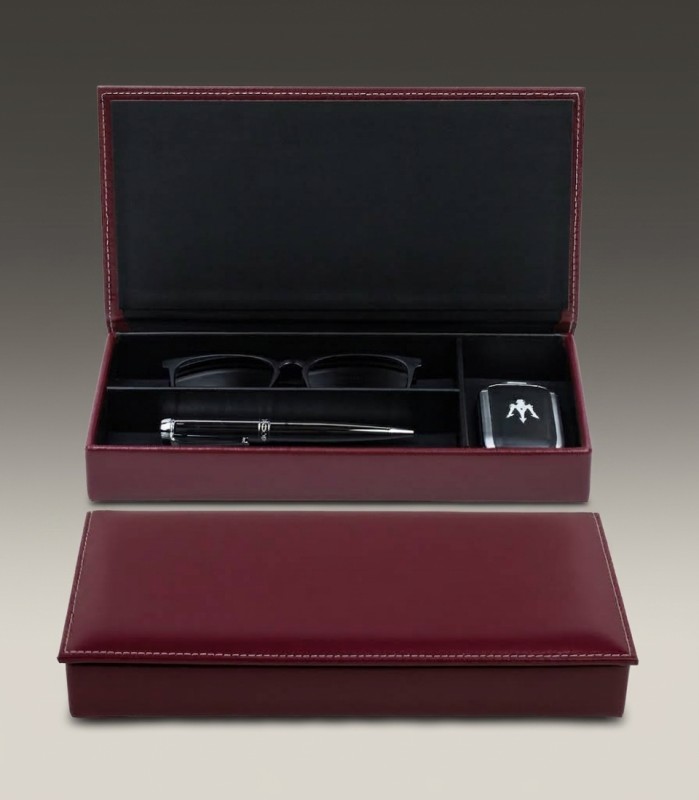 Ablagekasten mit Deckel CAMBRIDGE Top Grain Rindspaltleder rot