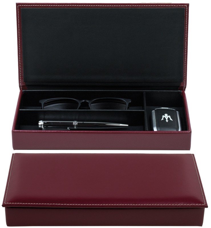 Ablagekasten mit Deckel CAMBRIDGE Top Grain Rindspaltleder rot