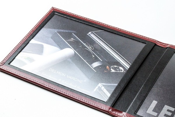 Reise Bilderrahmen CAMBRIDGE Top Grain Rindspaltleder mit heller Kontrastnaht rot