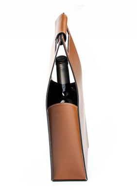 Weintasche CAMBRIDGE Top Grain Rindspaltleder mit heller Kontrastnaht hellbraun