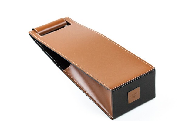 Weintasche CAMBRIDGE Top Grain Rindspaltleder mit heller Kontrastnaht hellbraun