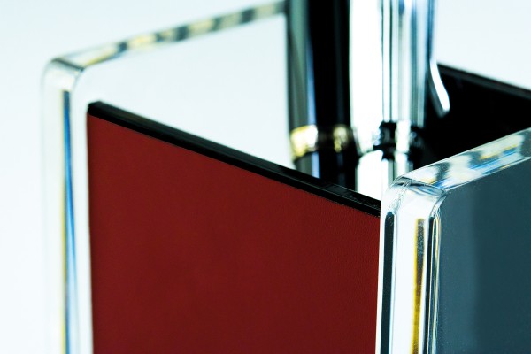 Stifteköcher - ACRYL Kombination mit Top Grain Leder CAMBRIDGE rot (glatt)