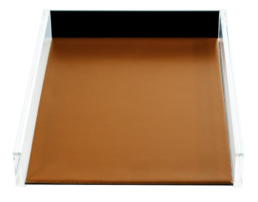 Briefablagekasten für A4 - ACRYL Kombination mit Top Grain Leder CAMBRIDGE hellbraun (glatt)