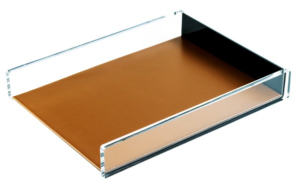 Briefablagekasten für A4 - ACRYL Kombination mit Top Grain Leder CAMBRIDGE hellbraun (glatt)