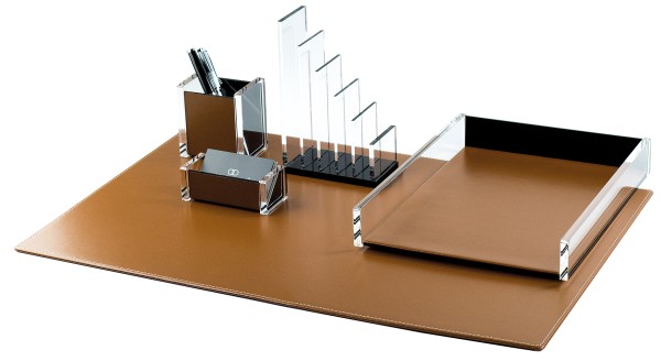 Schreibtisch Set "CAMBRIDGE" 5-teilig Kombination Acryl | Leder hellbraun