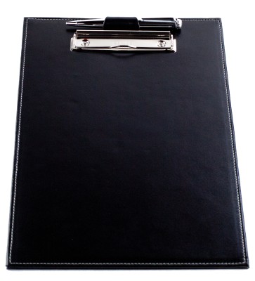 Klemmbrett DIN A4 mit Blockklemme in CAMBRIDGE Top Grain Rindspaltleder schwarz