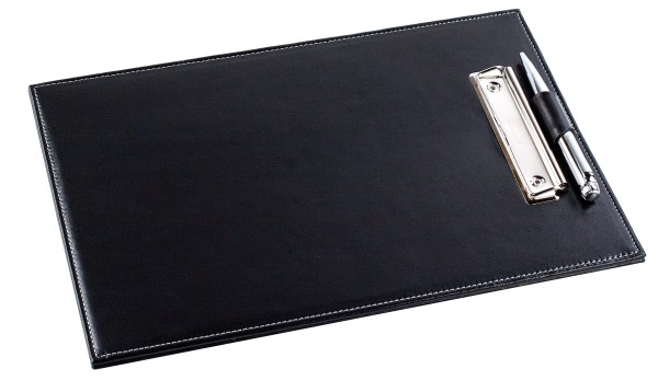 Klemmbrett DIN A4 mit Blockklemme in CAMBRIDGE Top Grain Rindspaltleder schwarz