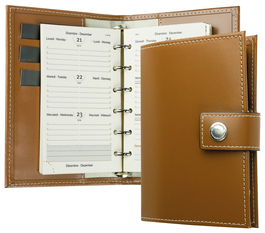 Pocket Design Diary Mini für das Jahr 2026, Cambridge Top Grain Leder, hellbraun