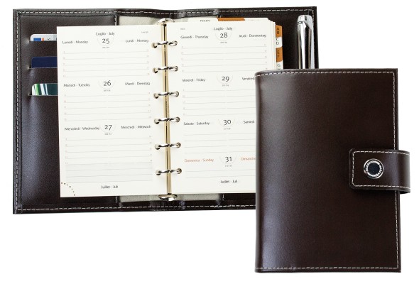 Pocket Design Diary Mini für das Jahr 2026, Cambridge Top Grain Leder, dunkelbraun