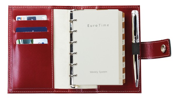 Pocket Design Diary Mini für das Jahr 2025, Cambridge Top Grain Leder, rot