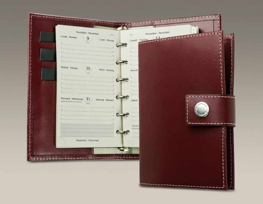 Pocket Design Diary Mini für das Jahr 2026, Cambridge Top Grain Leder, rot