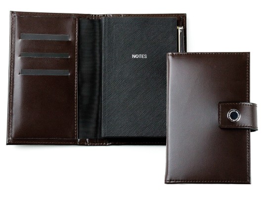 Pocket Notizbuch "NOTES" (auswechselbar) mit Druckknopf, CAMBRIDGE Top Grain Leder dunkelbraun