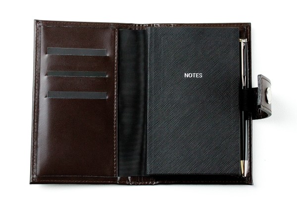 Pocket Notizbuch "NOTES" (auswechselbar) mit Druckknopf, CAMBRIDGE Top Grain Leder dunkelbraun