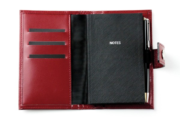 Pocket Notizbuch "NOTES" (auswechselbar) mit Druckknopf, CAMBRIDGE Top Grain Leder rot