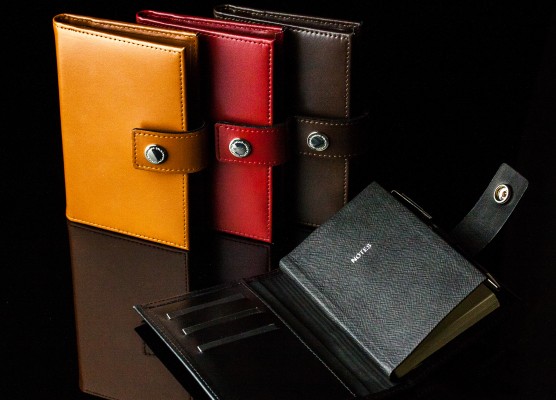 Pocket Notizbuch "NOTES" (auswechselbar) mit Druckknopf, CAMBRIDGE Top Grain Leder dunkelbraun