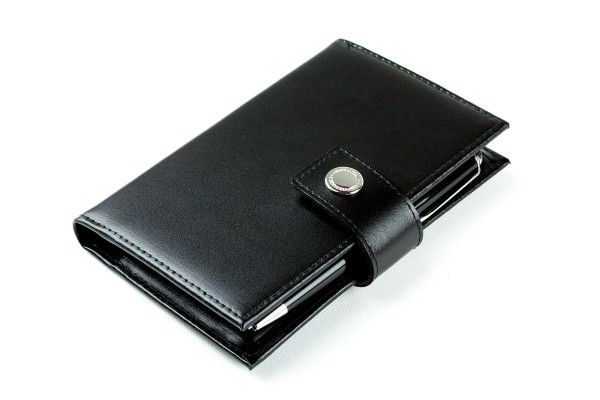 Pocket Notizbuch "GOLF NOTES" (auswechselbar) mit Druckknopf, CAMBRIDGE Top Grain Leder schwarz