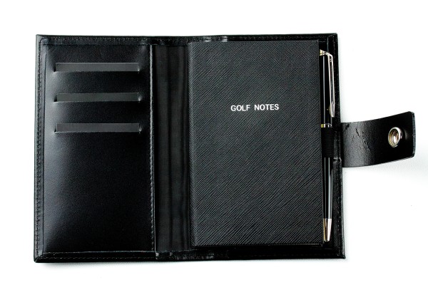 Pocket Notizbuch "GOLF NOTES" (auswechselbar) mit Druckknopf, CAMBRIDGE Top Grain Leder schwarz
