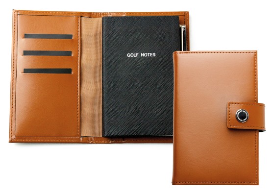 Pocket Notizbuch "GOLF NOTES" (auswechselbar) mit Druckknopf, CAMBRIDGE Top Grain Leder hellbraun