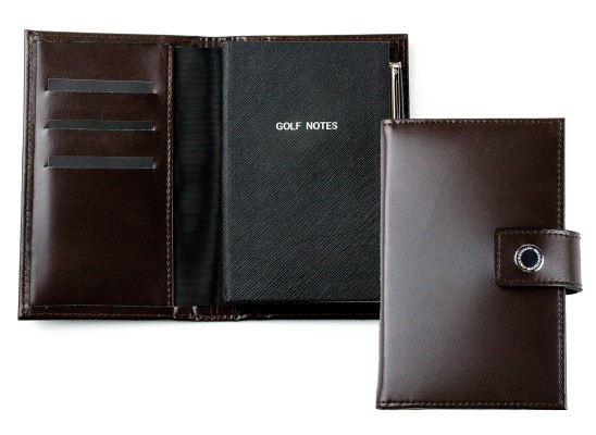 Pocket Notizbuch "GOLF NOTES" (auswechselbar) mit Druckknopf, CAMBRIDGE Top Grain Leder dunkelbraun