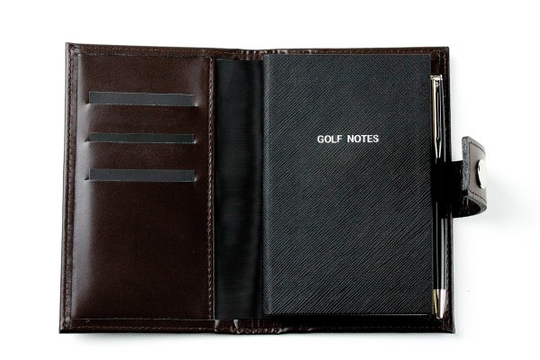 Pocket Notizbuch "GOLF NOTES" (auswechselbar) mit Druckknopf, CAMBRIDGE Top Grain Leder dunkelbraun
