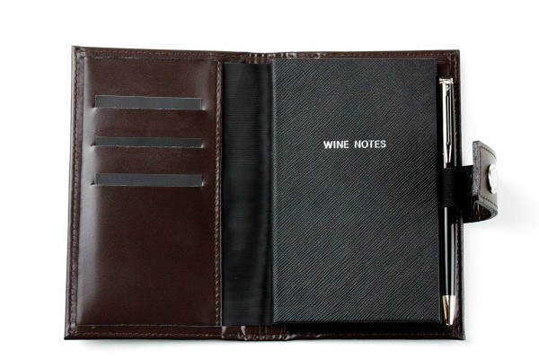 Pocket Notizbuch "WINE NOTES" (auswechselbar) mit Druckknopf, CAMBRIDGE Top Grain Leder dunkelbraun