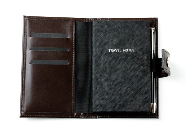 Pocket Notizbuch "TRAVEL NOTES" (auswechselbar) mit Druckknopf, CAMBRIDGE Top Grain Leder dunkelbraun