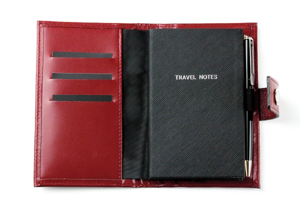 Pocket Notizbuch "TRAVEL NOTES" (auswechselbar) mit Druckknopf, CAMBRIDGE Top Grain Leder rot