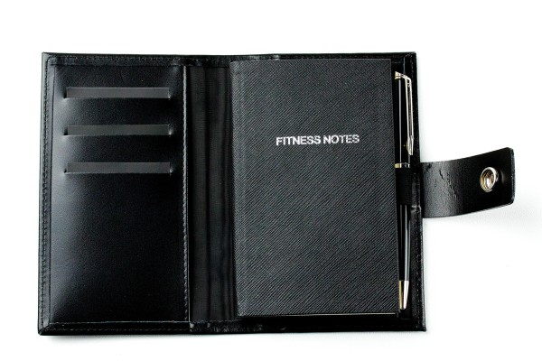 Pocket Notizbuch "FITNESS NOTES" (auswechselbar) mit Druckknopf, CAMBRIDGE Top Grain Leder schwarz