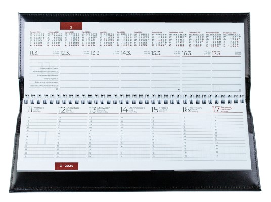Tischquerkalender (auswechselbar) für 2025 + 2026 - Cambridge Top Grain Leder schwarz