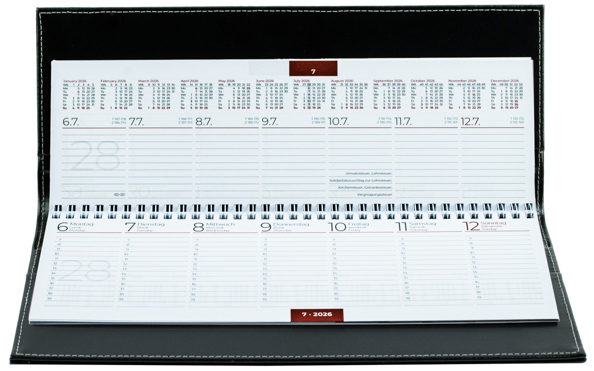 Tischquerkalender (auswechselbar) für 2027 - Cambridge Top Grain Leder schwarz