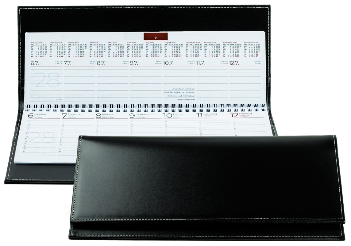 Tischquerkalender (auswechselbar) für 2027 - Cambridge Top Grain Leder schwarz