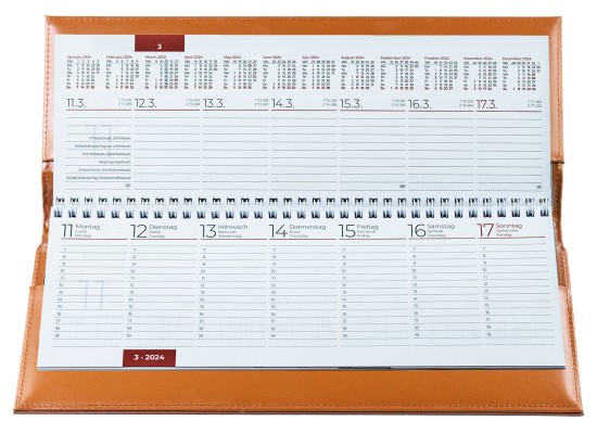 Tischquerkalender (auswechselbar) für 2025 + 2026 - Cambridge Top Grain Leder hellbraun
