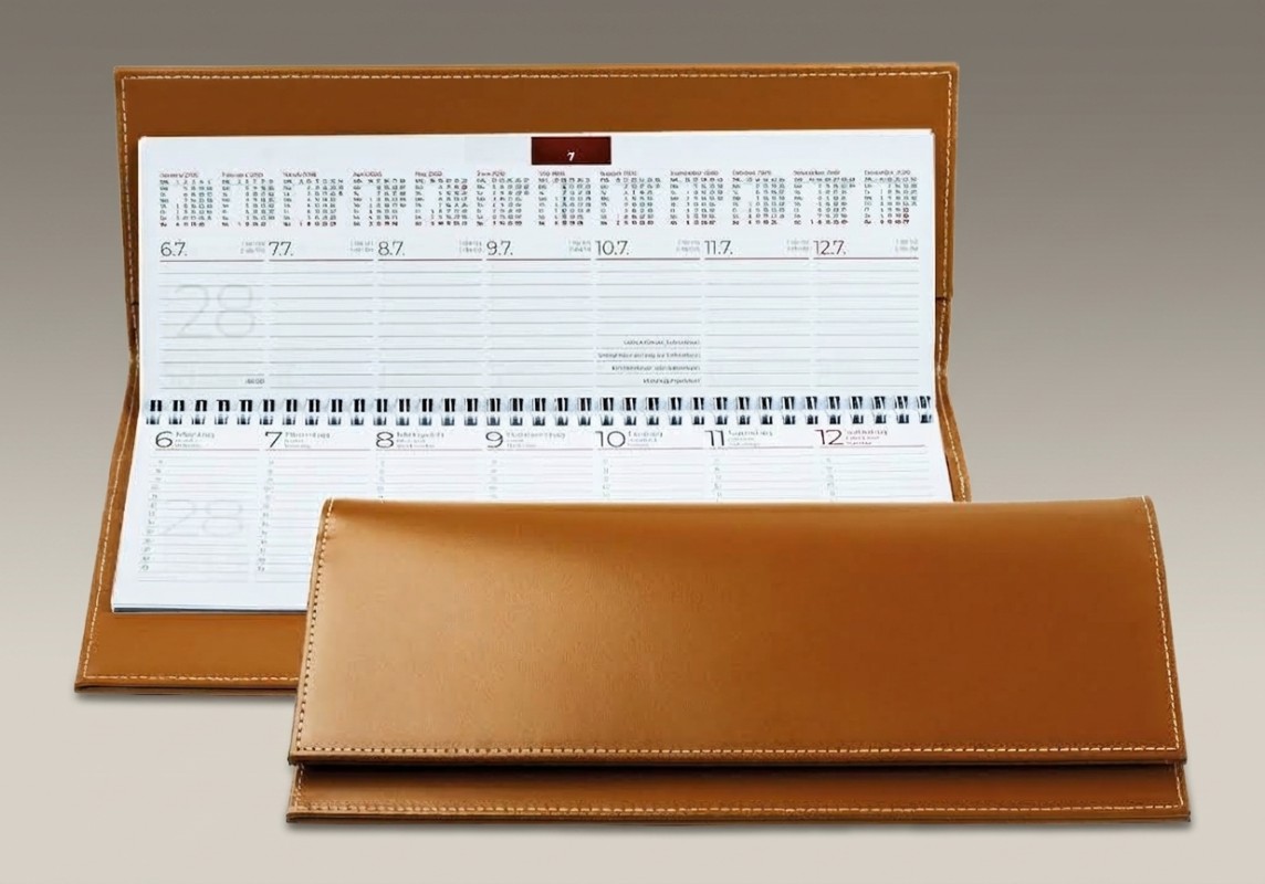 Tischquerkalender (auswechselbar) für 2027 - Cambridge Top Grain Leder hellbraun