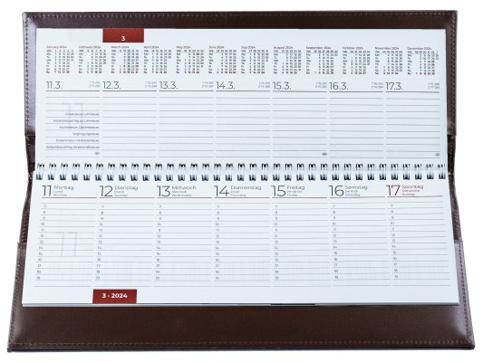 Tischquerkalender (auswechselbar) für 2025 + 2026 - Cambridge Top Grain Leder dunkelbraun