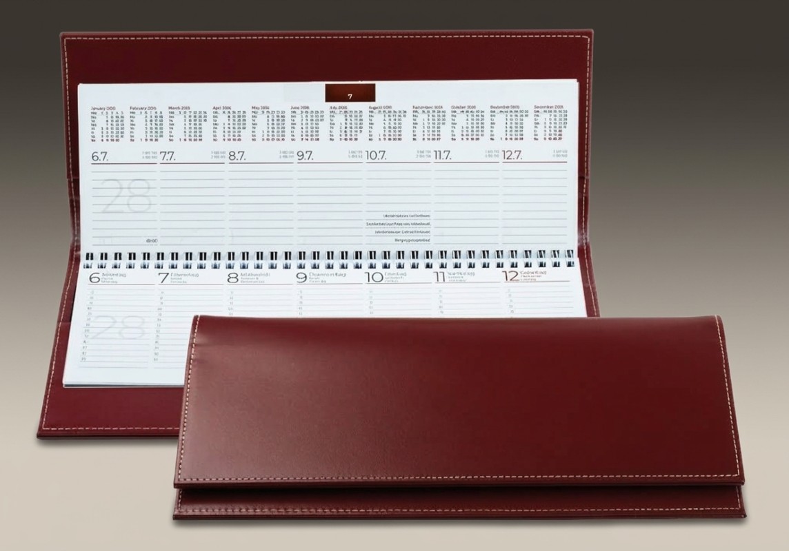 Tischquerkalender (auswechselbar) für 2027 - Cambridge Top Grain Leder rot