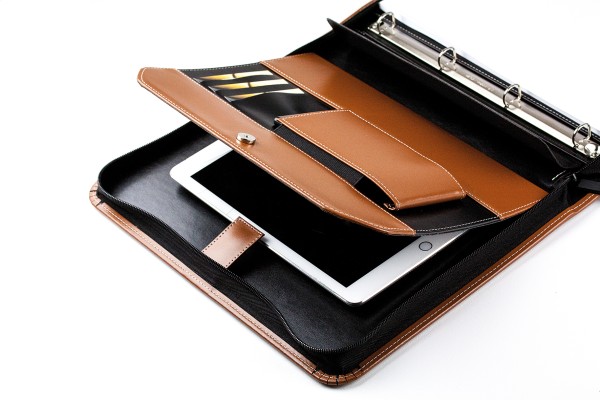 Manager Orgamappe DIN A4 mit Tablethalterung und optionaler Zubehörtasche CAMBRIDGE Top Grain Leder hellbraun
