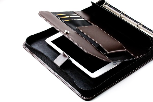 Manager Orgamappe DIN A4 mit Tablethalterung und optionaler Zubehörtasche CAMBRIDGE Top Grain Leder dunkelbraun