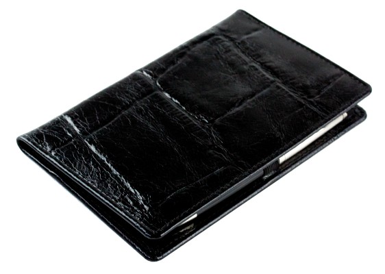 Taschenkalender mit Spiralbindung 2025 + 2026 in PREMIUM LEDER CROCO schwarz