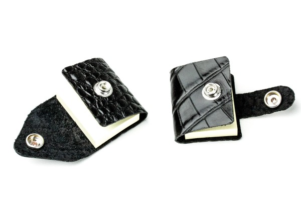 2er Set MINI Haftnotiz Etuis PREMIUM LEDER CROCO schwarz